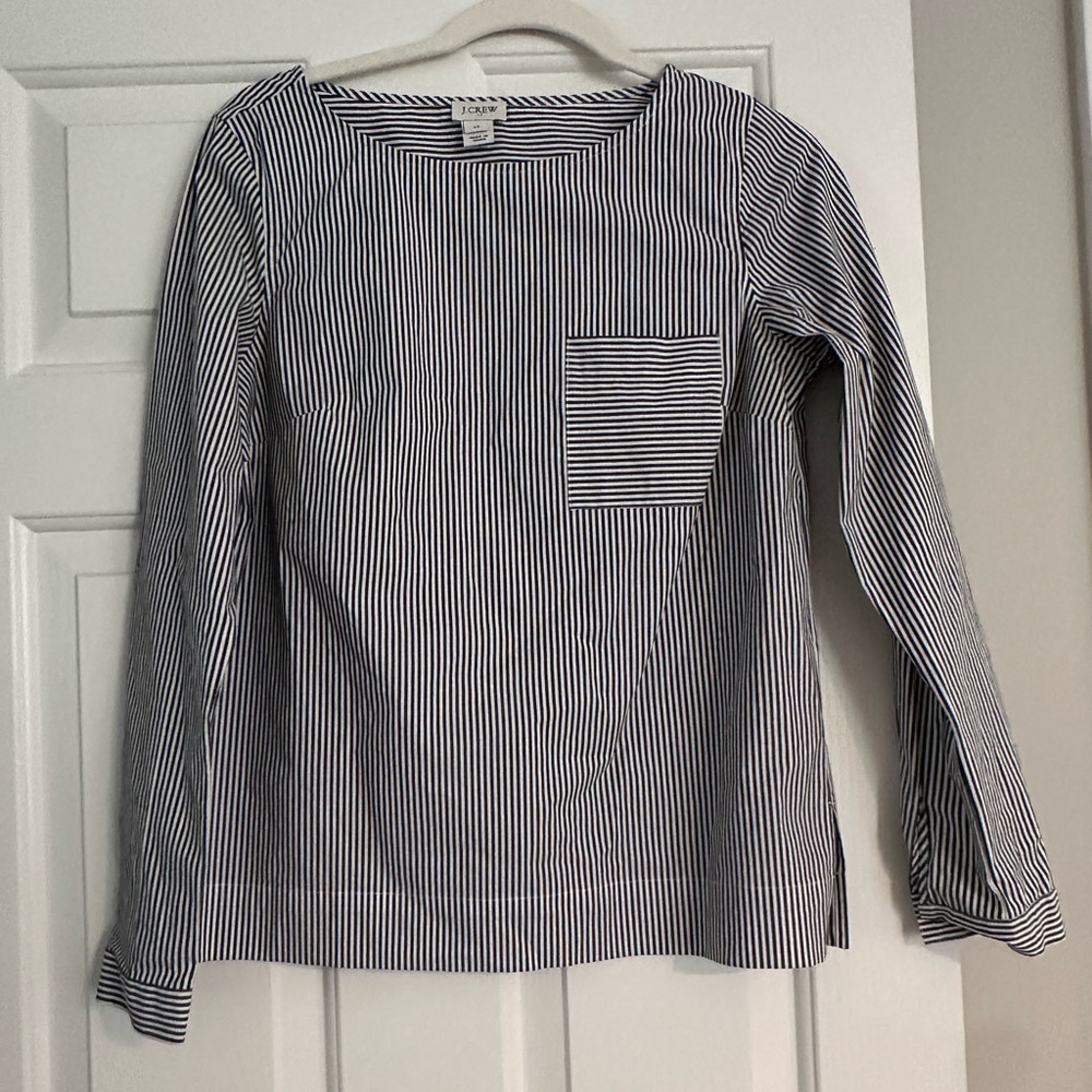 J. Crew Gray and White Striped Blouse